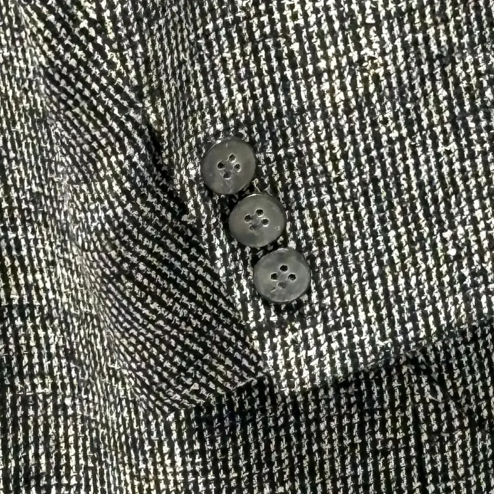 Oleg Cassini Blazer Mens 42 Black White Tweed Houndstooth Sport Coat Jacket
